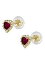 tiny gold heart shaped January birthstone baby earrings